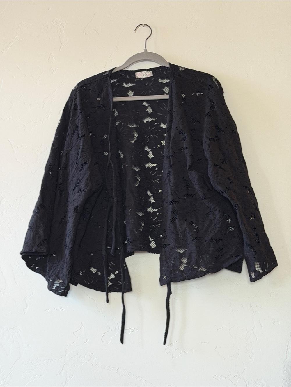 Free People Black Lace Open-Front Kimono